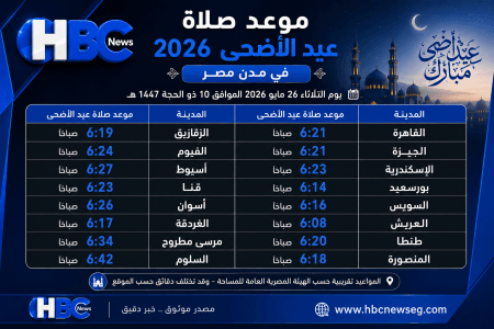 صلاة عيد الأضحى 2026 الساعة كام.. اعرف توقيت صلاة عيد الاضحى بالمحافظات