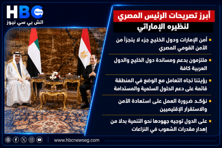 السيسي: أمن الإمارات ودول الخليج جزء لا يتجزأ من الأمن القومي المصري