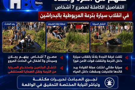 ببينهم3 اطفال.. مصرع 7 أشخاص من أسرة واحدة في ترعة المريوطية