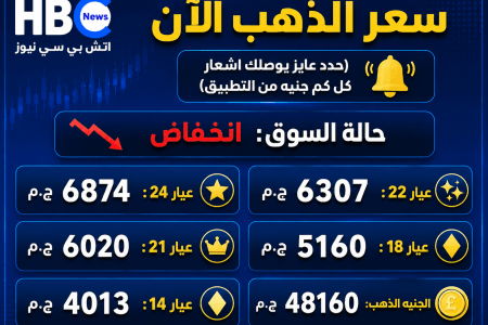تراجع أسعار الذهب في مصر.. وعيار 21 يسجل 6020 جنيها