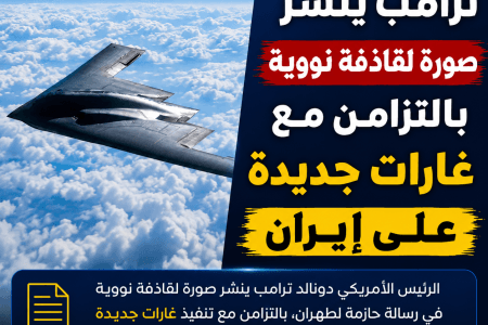 حرب نووية.. ترامب ينشر صورة لقاذفة نووية تزامنًا مع غارات جديدة على إيران