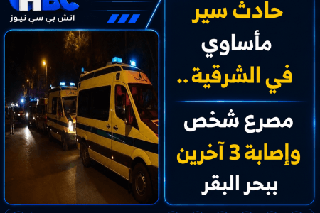 حادث سير مأساوي في الشرقية.. مصرع شخص وإصابة 3 آخرين ببحر البقر