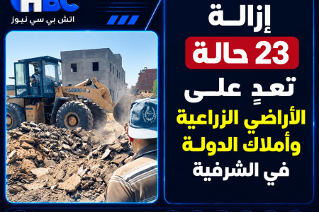 إزالة 23 حالة تعدٍ على الأراضي الزراعية وأملاك الدولة في الشرقية