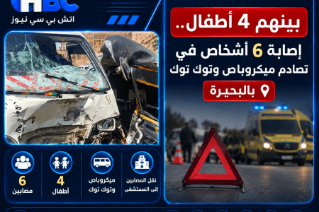 بينهم 4 أطفال.. إصابة 6 أشخاص في تصادم ميكروباص وتوك توك بالبحيرة